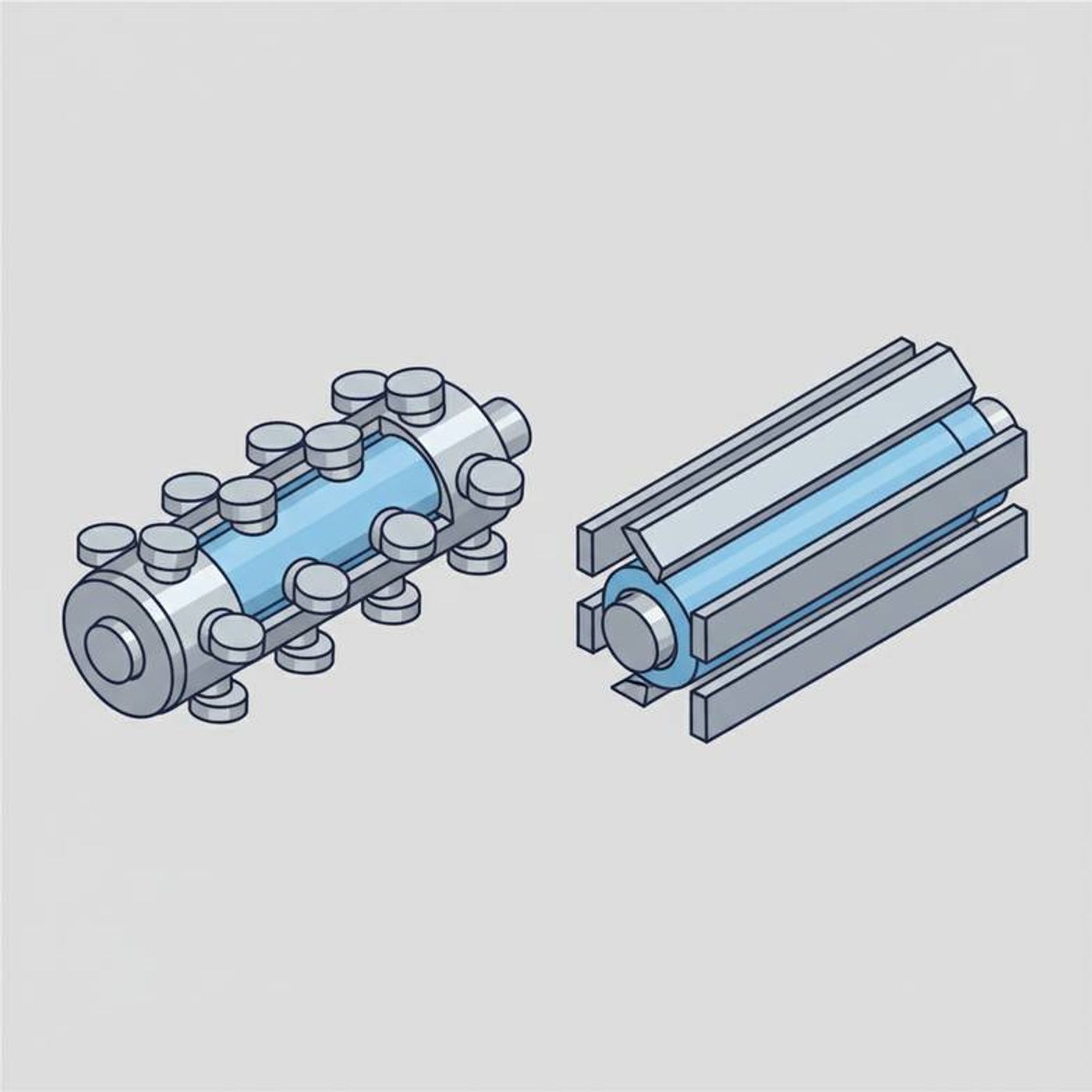 A side-by-side comparison of lug-type and slat-type air shafts showing their different gripping mechanisms