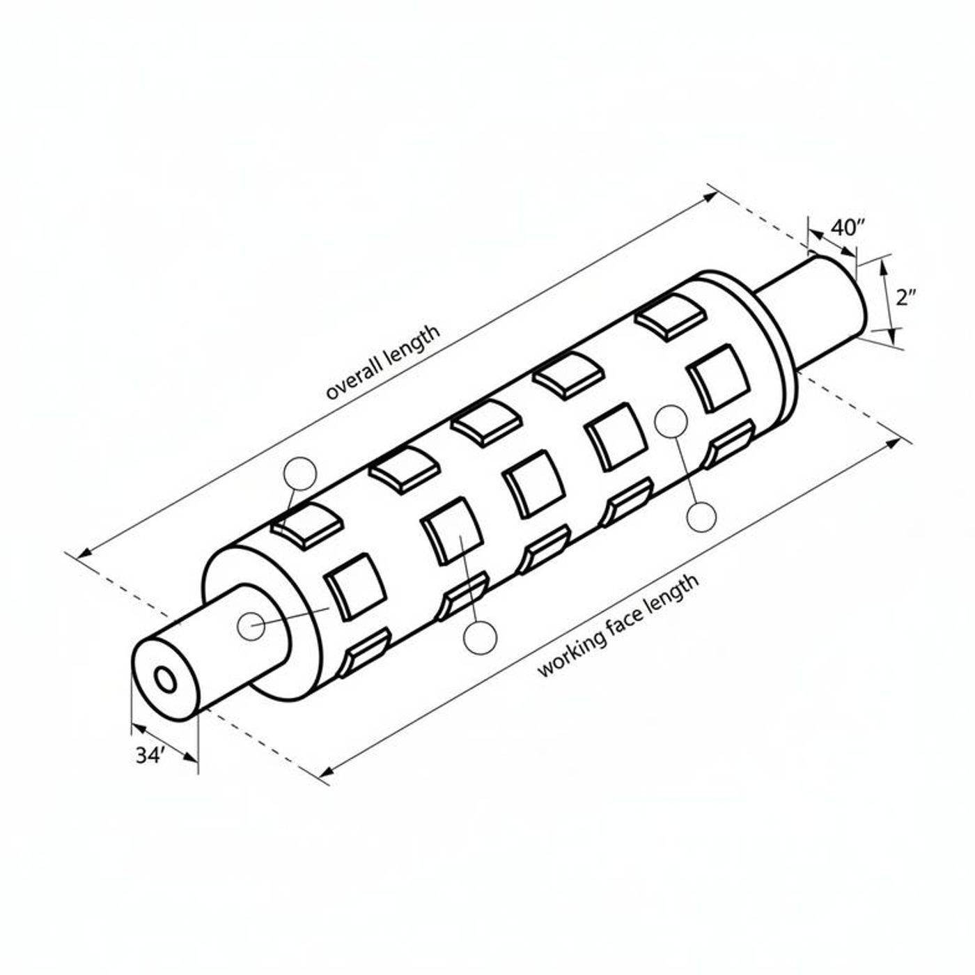 Annotated drawing showing critical dimensions for ordering a replacement air shaft