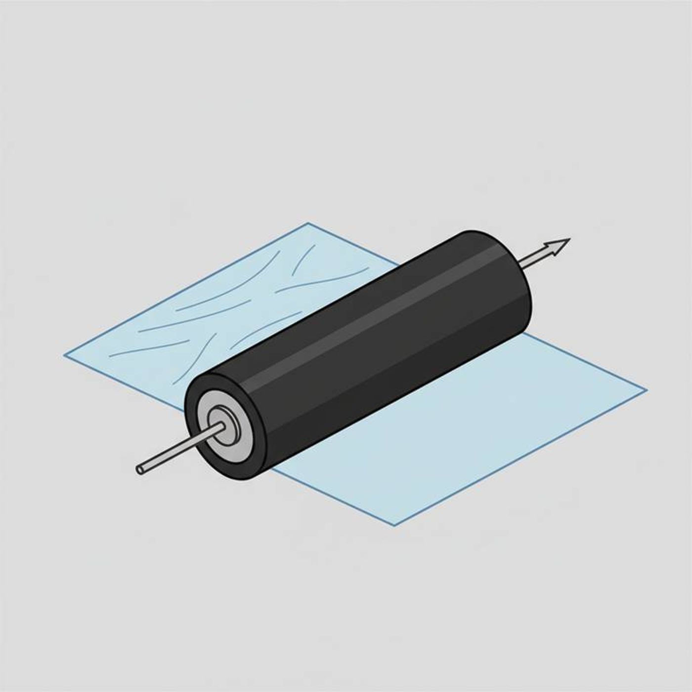 Close-up of a bow roller removing wrinkles from a thin film during a converting process