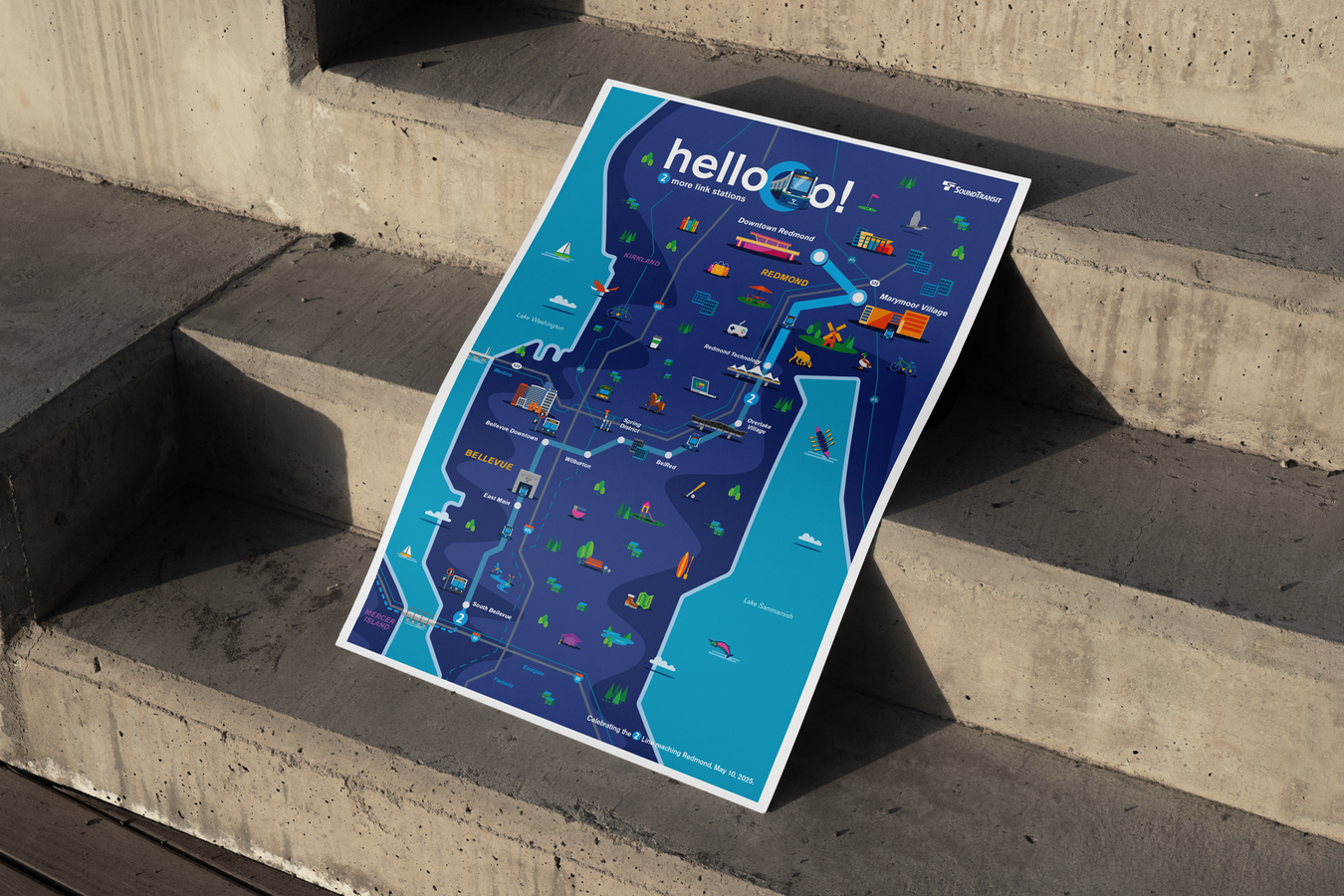 Mockup of Downtown Redmond Link Extension Opening Illustrative Promo Map