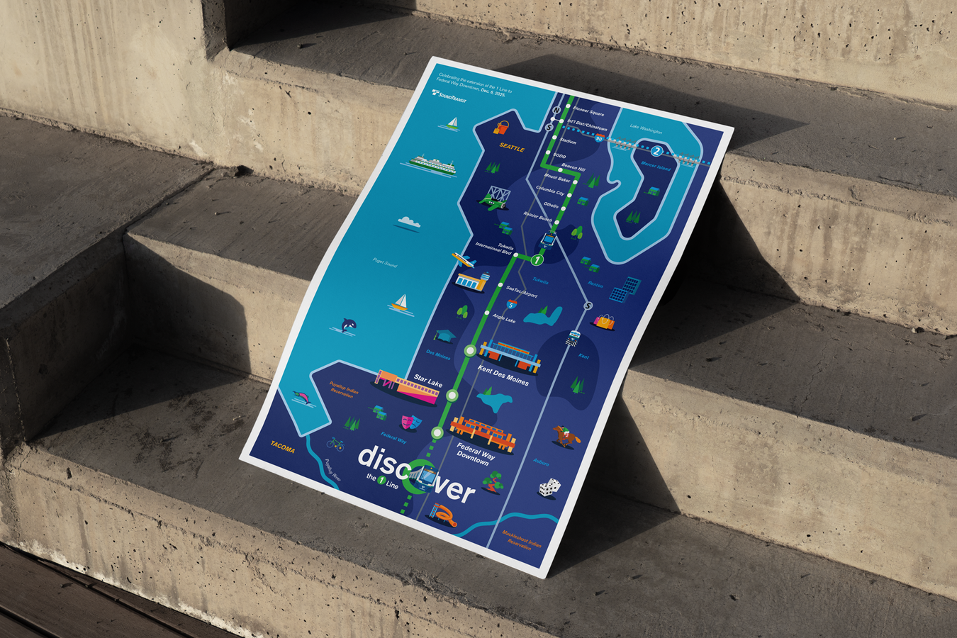 Mockup of Federal Way Link Extension Opening Illustrative Promo Map