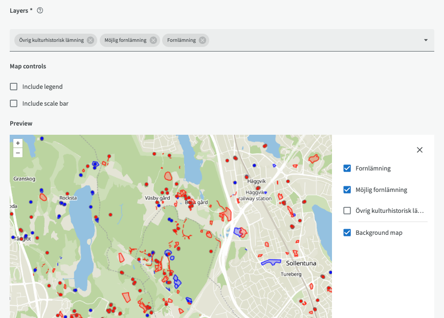 Map visualization in Catalog with a list of map layers to choose from