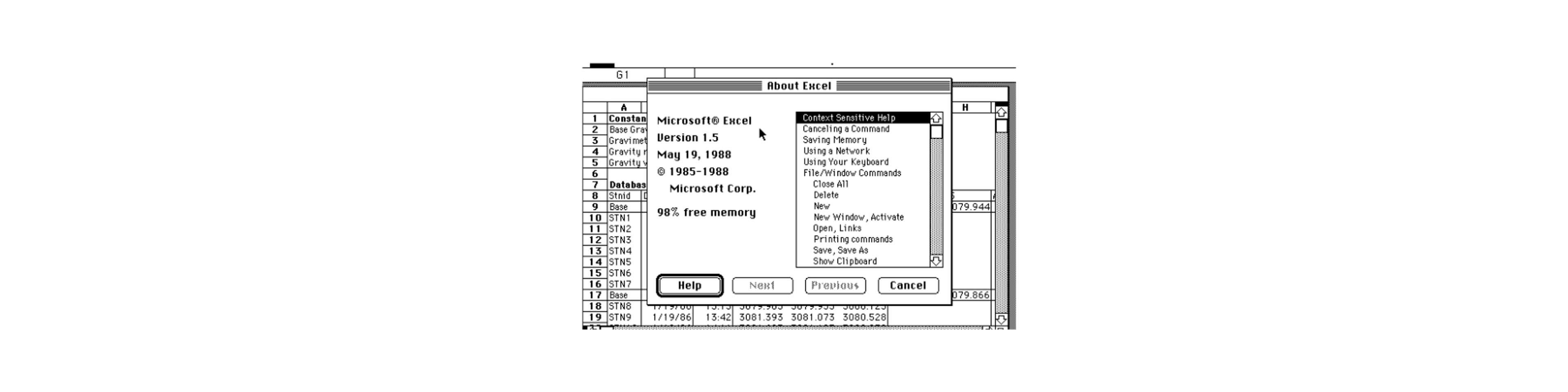 Excel in 1985