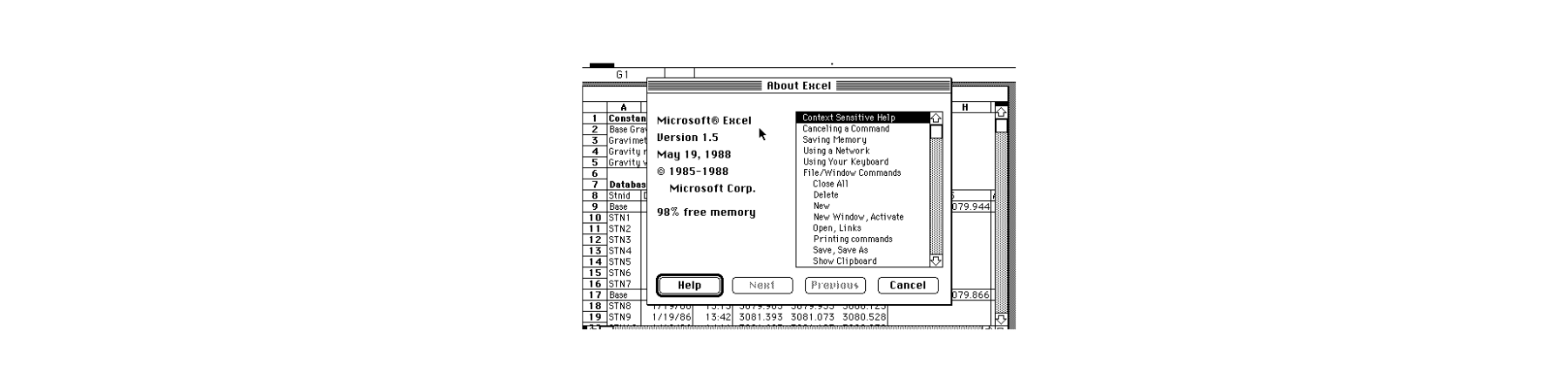 Excel in 1985