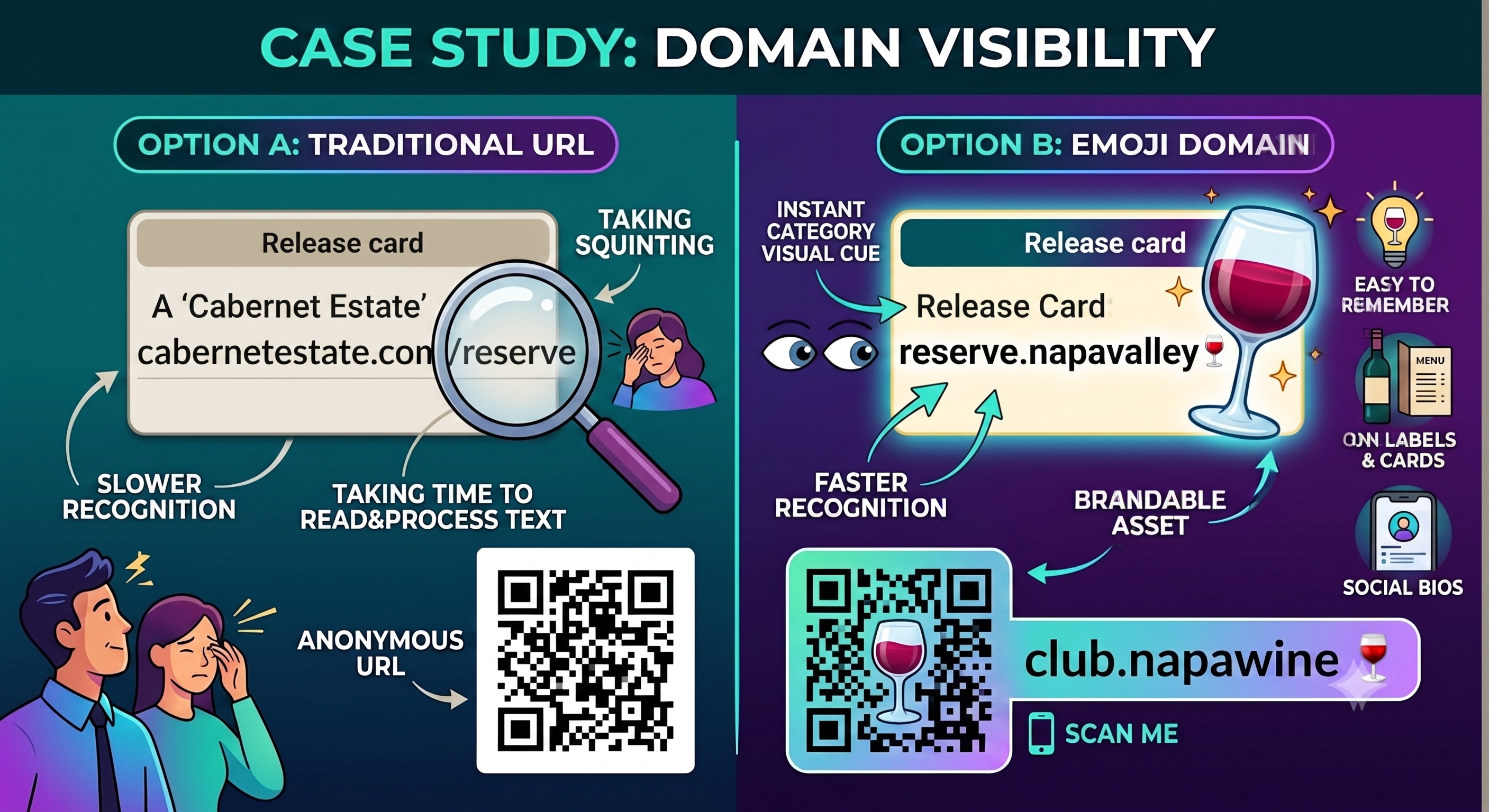 case study infographic showing emoji domains are more visible