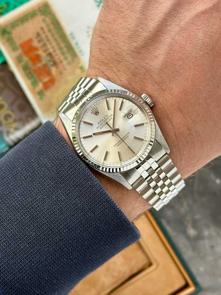 Wrist image for Rolex Datejust 16014 Silver 1979 with original box and papers