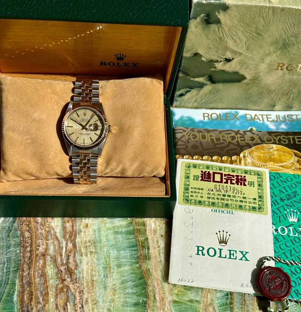 Image for Rolex Datejust "Tapestry" 16233 Gold 1988 with original box and papers 2