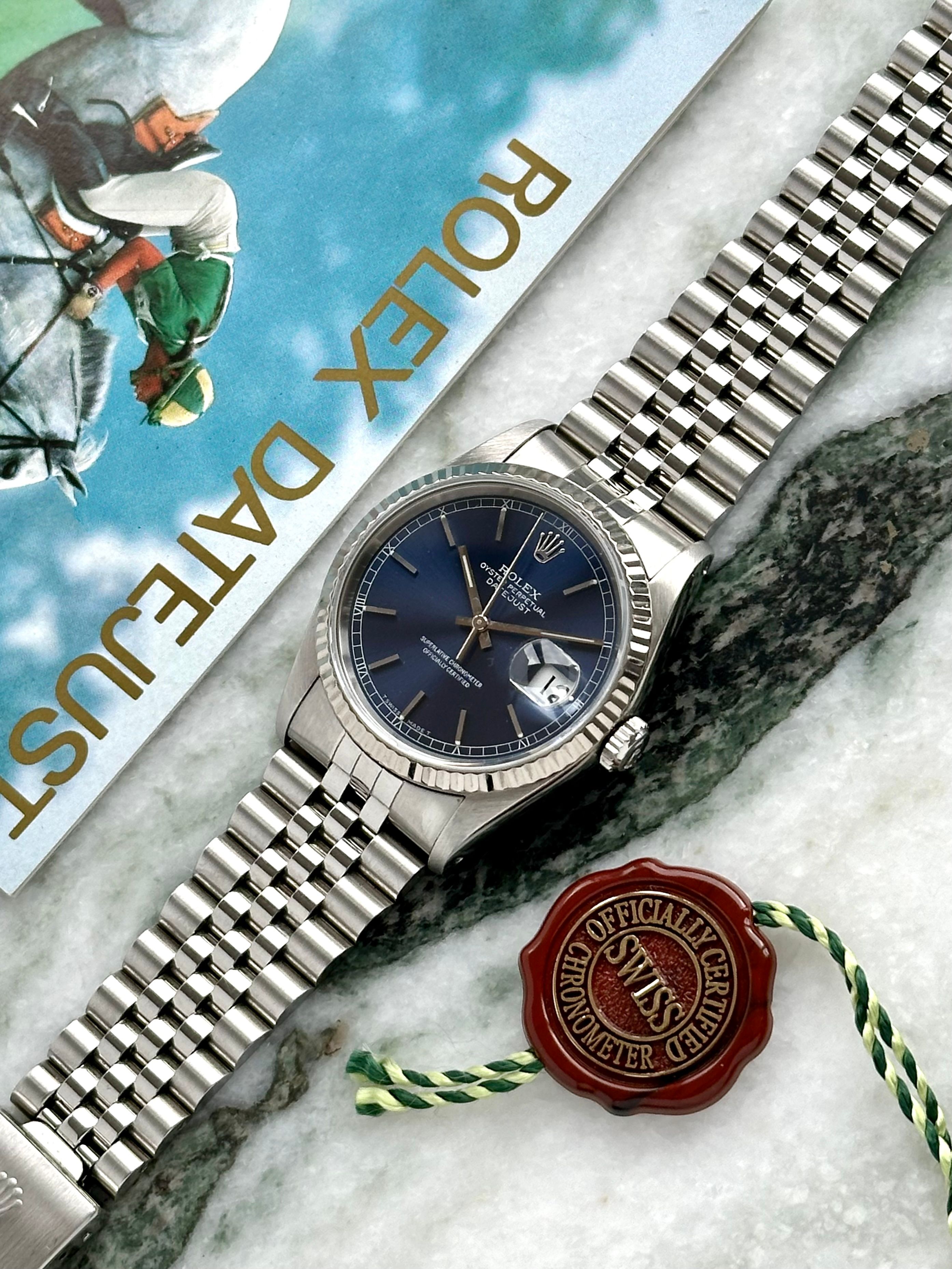 ROLEX DATEJUST 16234 5コマ Rolex Datejust 16234 Blue 1991 with original box and papers 5