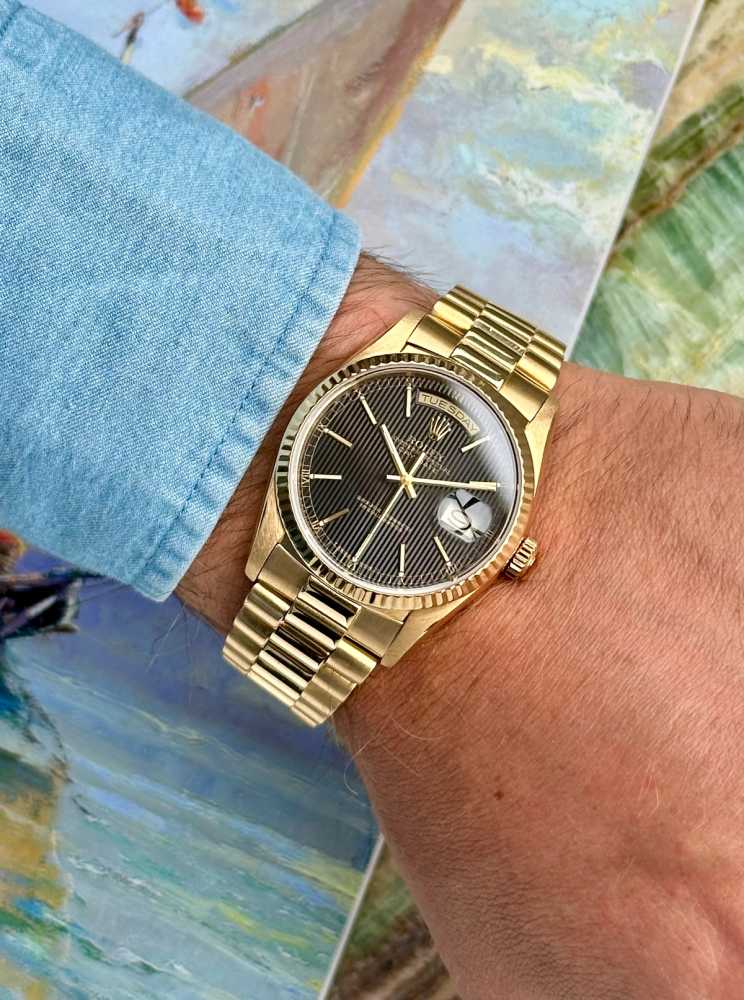 Wrist shot image for Rolex Day-Date "Tapestry" 18238 Black 1988 