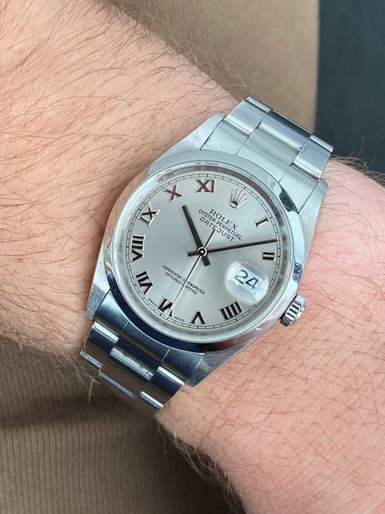 Wrist image for Rolex Datejust 16200 Grey 2000 with original box and papers