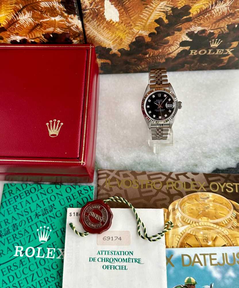 Image for Rolex Lady-Datejust "Diamond" 69174G Black 1993 with original box and papers
