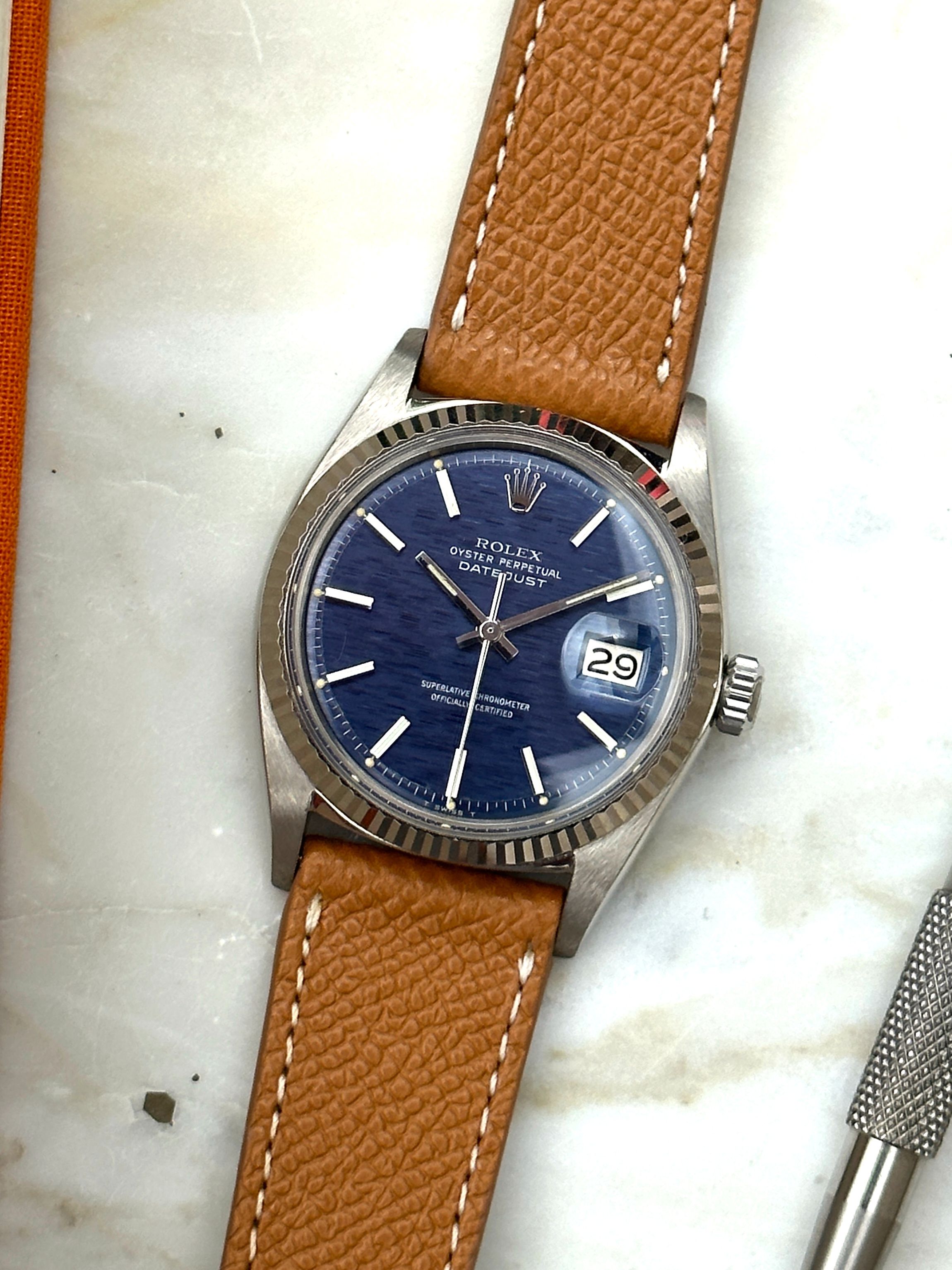 Rolex datejust 2024 blue leather strap