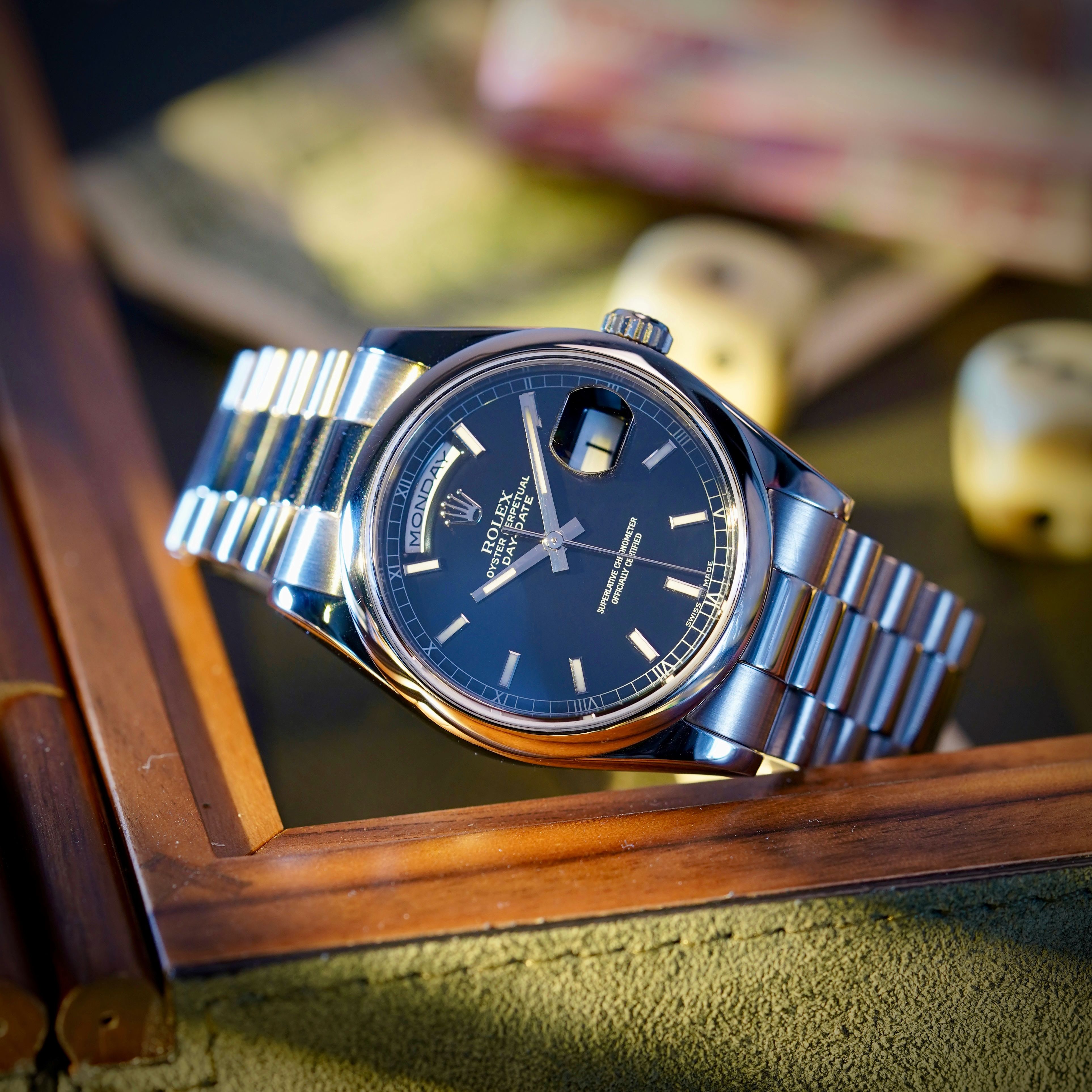 Rolex Day-Date 118209 Black 2002 with original box and papers