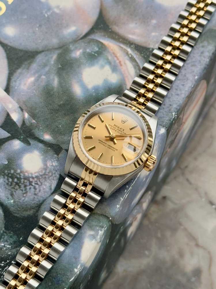 Wrist shot image for Rolex Lady-Datejust 79173 Gold 2000 with original box and papers