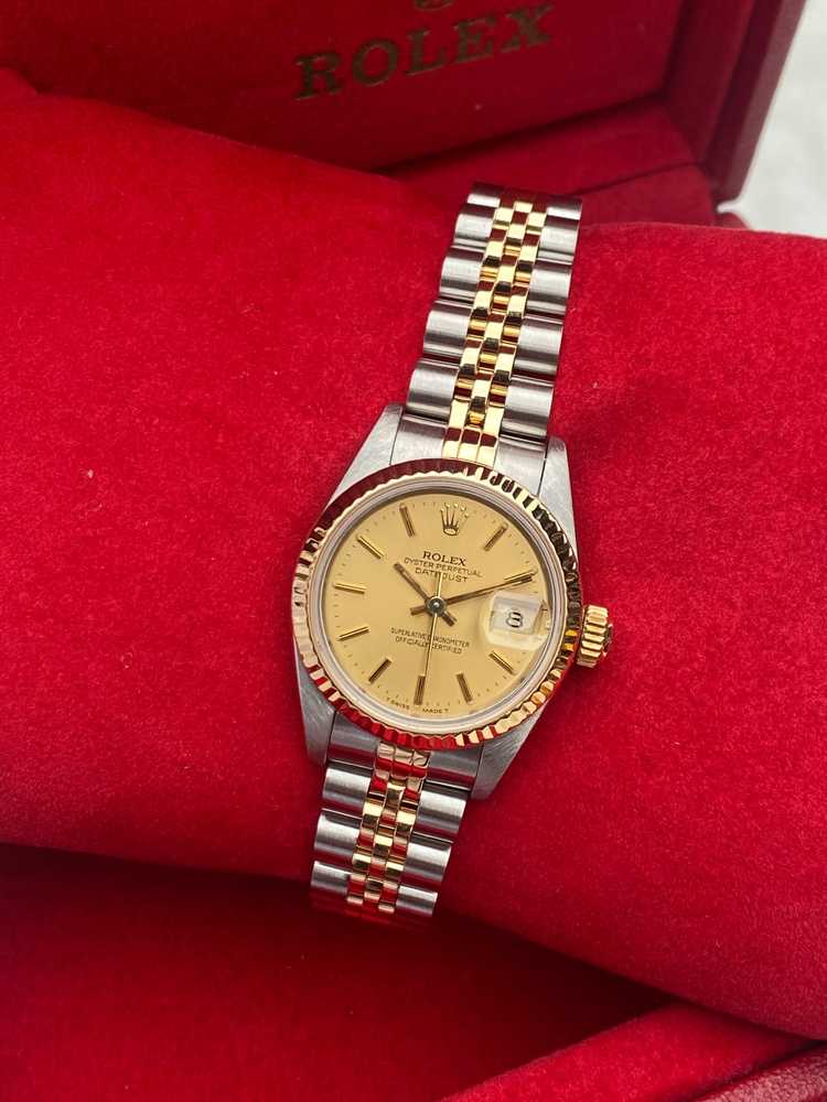 Wrist shot image for Rolex Lady Datejust 69173 Gold 1991 with original box and papers