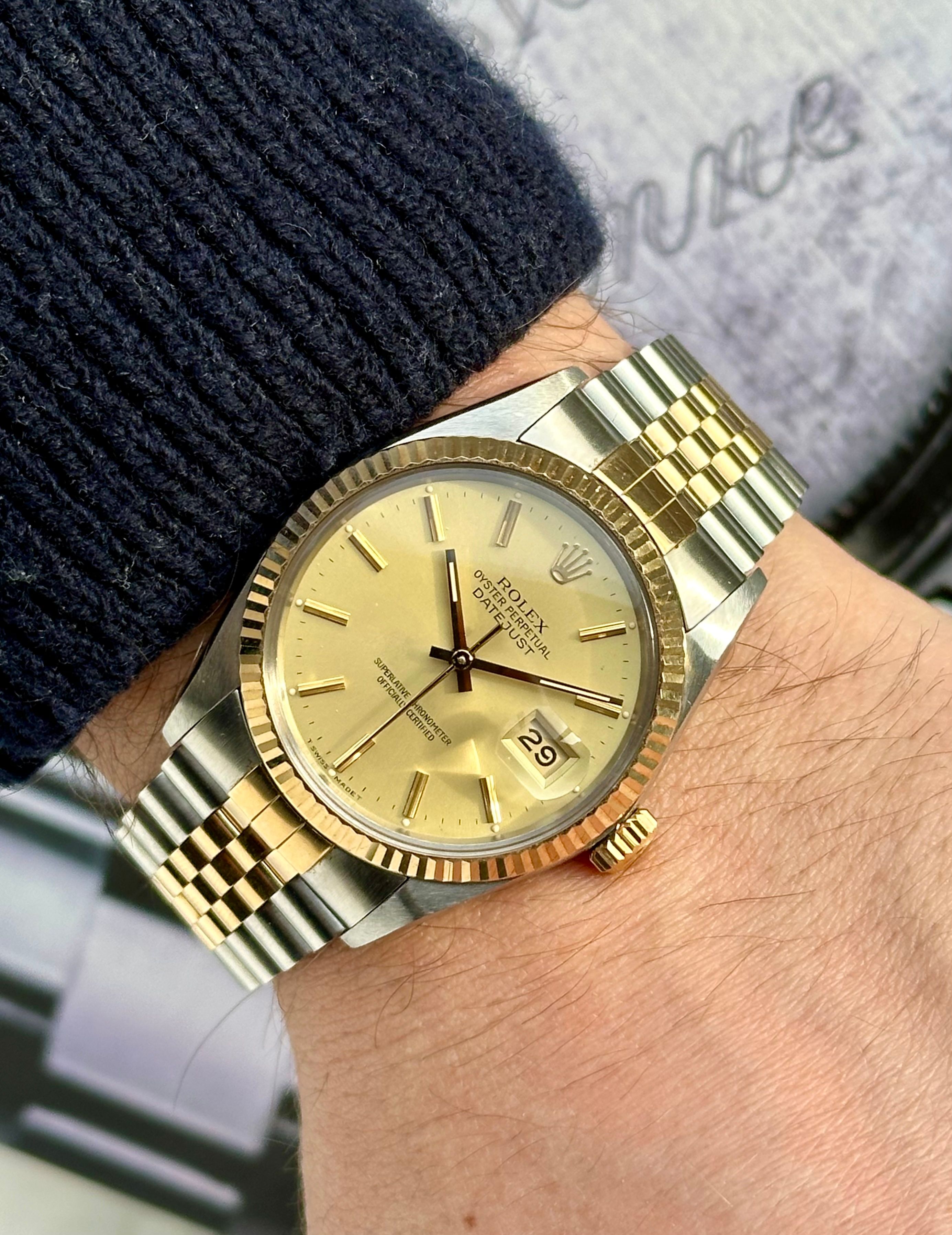 Rolex 16013 DATEJUST 18K ゴールドコンビ 36mm 腕時計 ROLEX DATEJUST 16013 WATCH 18K GOLD & STEEL 36MM CUSTOM ONYX