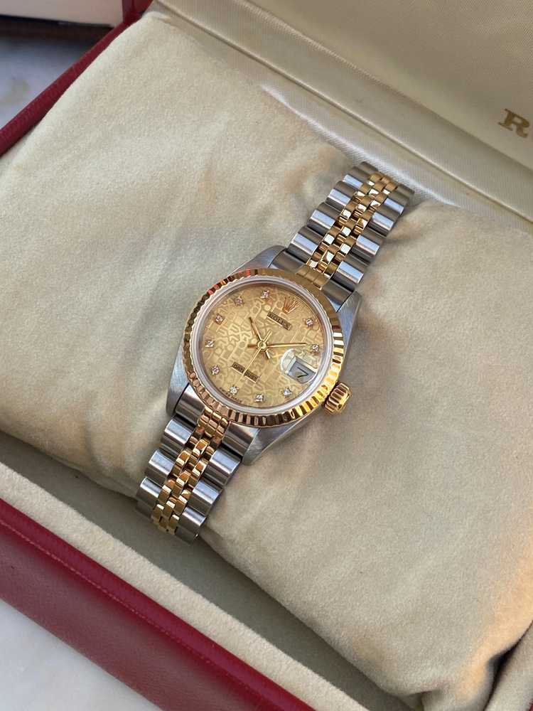 Wrist shot image for Rolex Lady "Diamond Jubilee" 69173G Gold 1991 with original box and papers