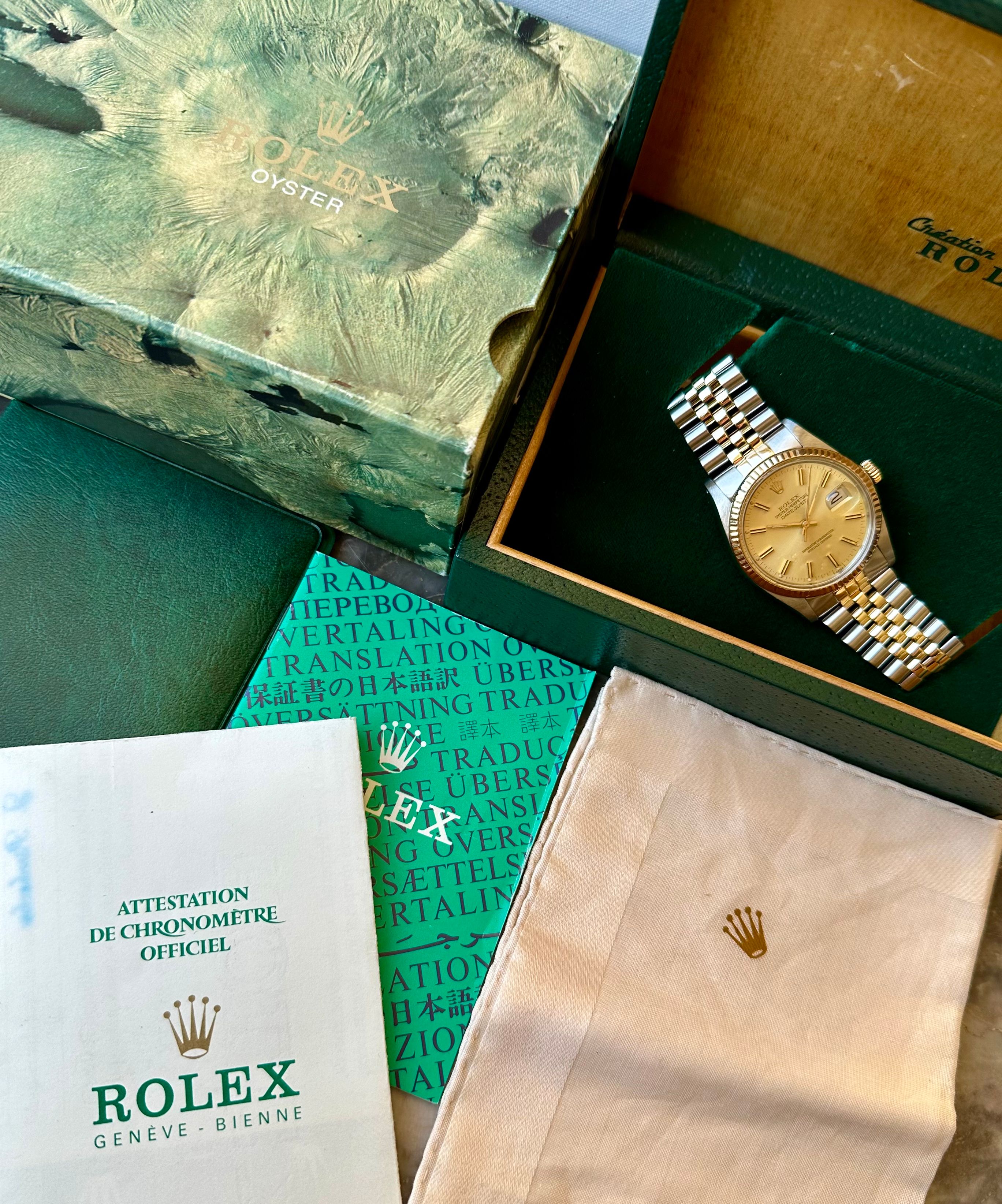 Rolex Datejust 16013 Gold 1982 with original box and papers