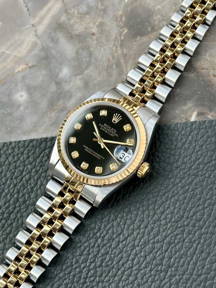 Detail image for Rolex Datejust Midsize "Diamond" 68273 Black 1993 with original box and papers