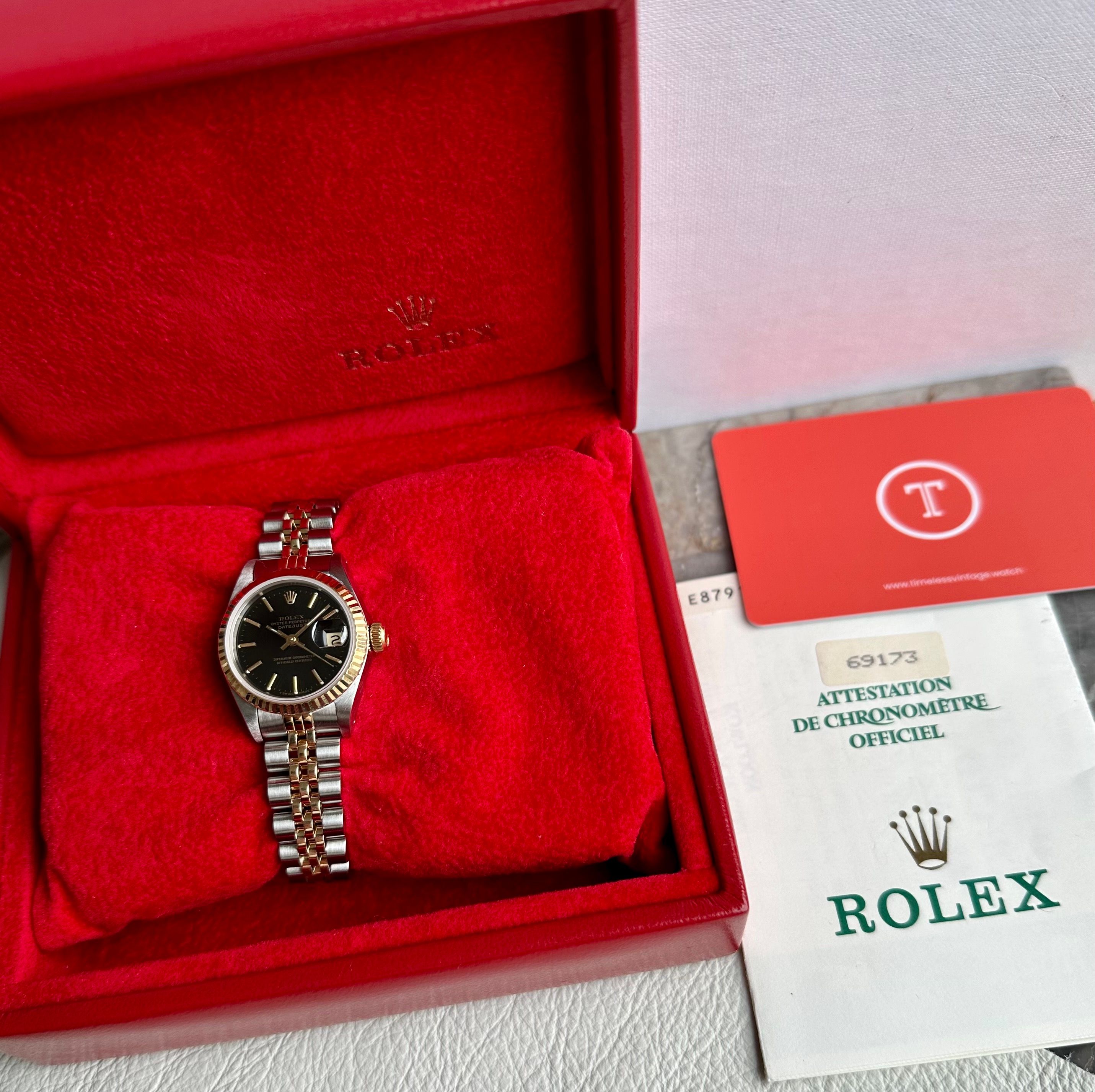 Rolex Lady-Datejust 69173 Black 1990 with original box and papers