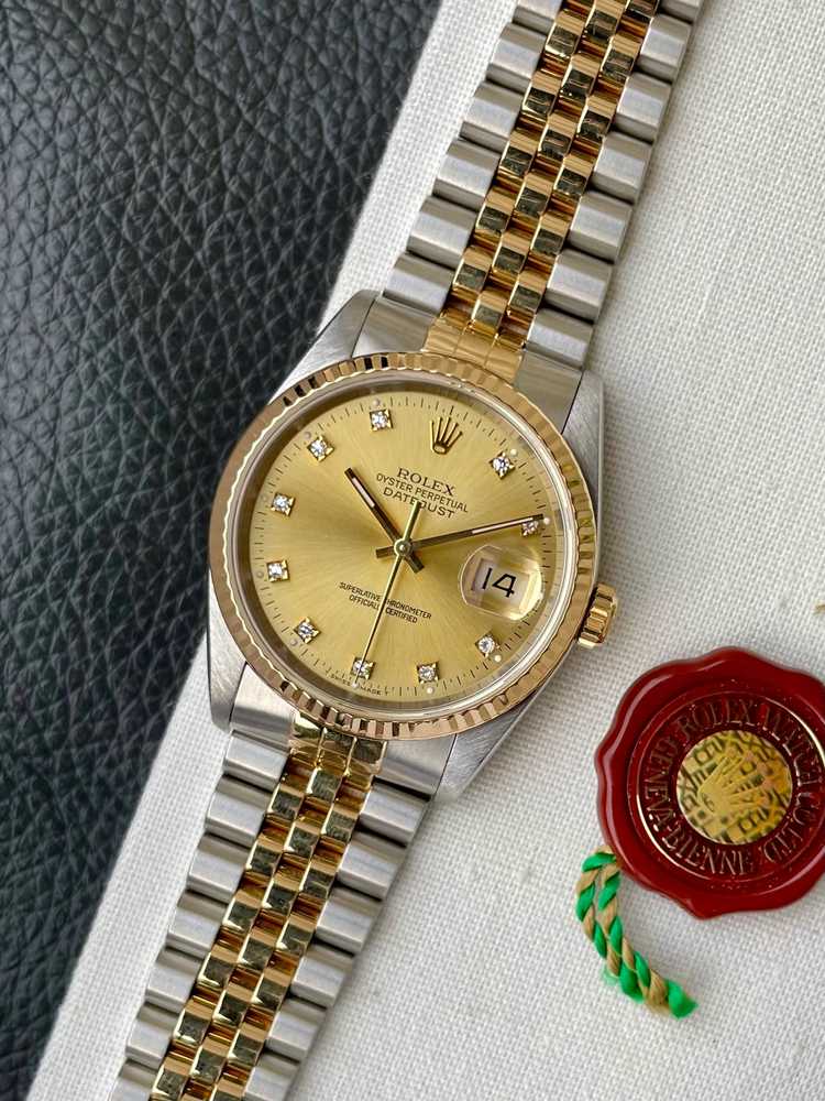 Featured image for Rolex Datejust "Diamond Dial" 16233G Gold 1991 with original box and papers
