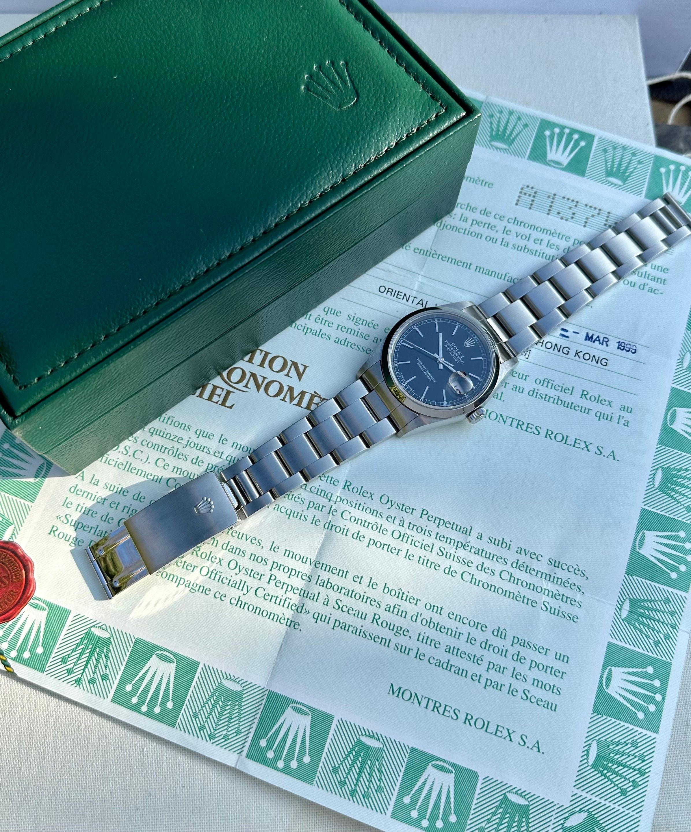 ロレックス ROLEX DATE JUST 16200 保証書 BOX セット Rolex Datejust 16200 Black 2002 with original box and papers