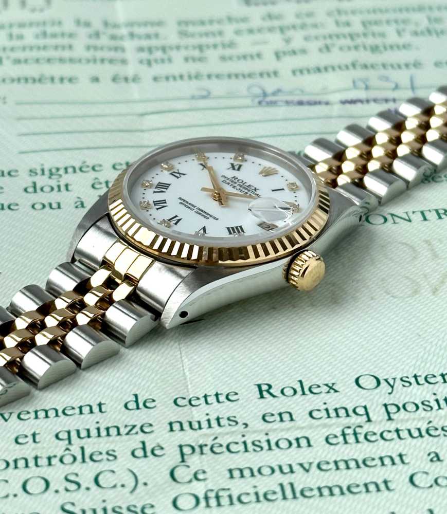 Detail image for Rolex Midsize Datejust "Diamond" 68273G White 1990 with original box and papers