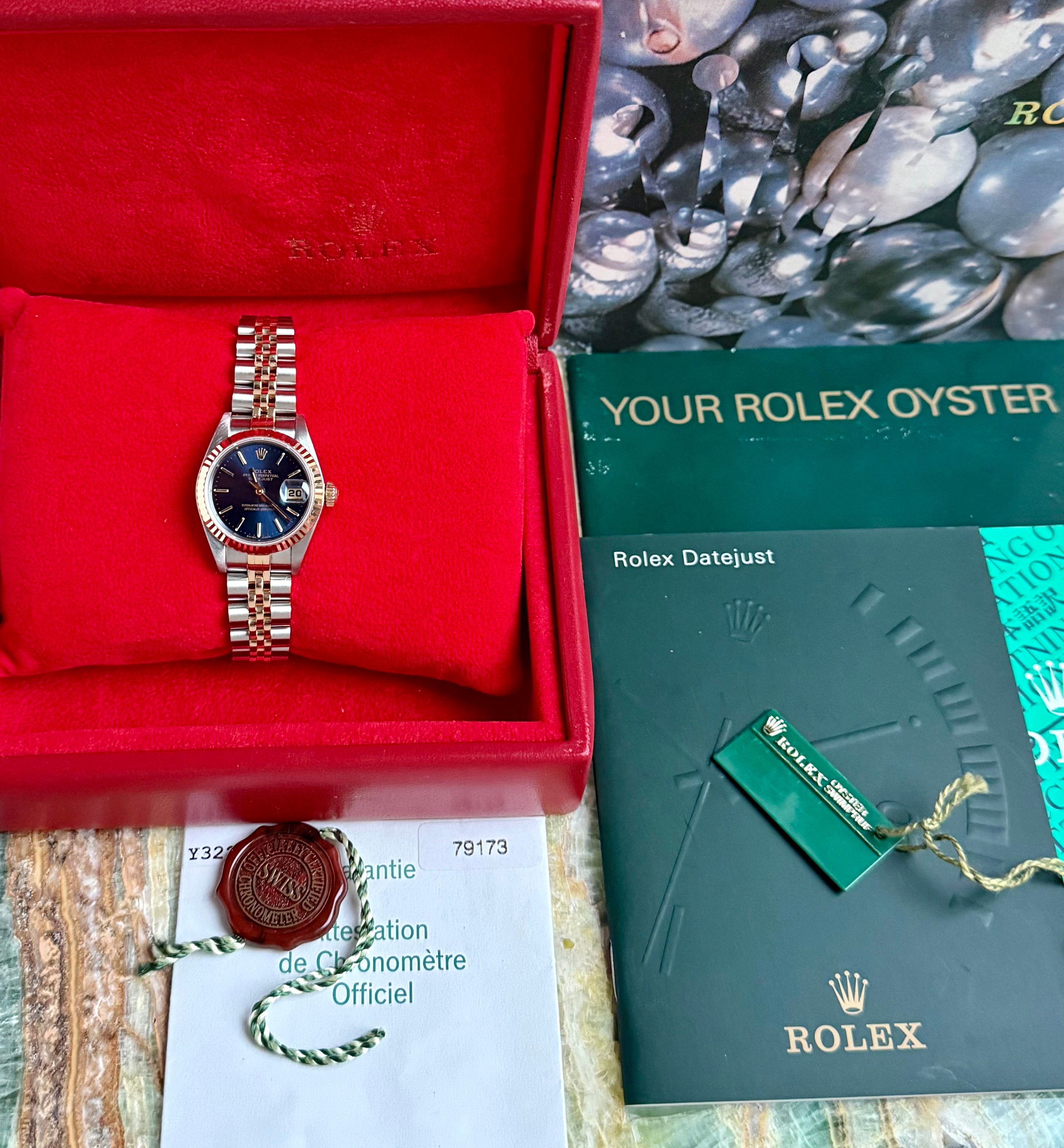 Rolex Lady-Datejust 79173 Blue 2002 with original box and papers