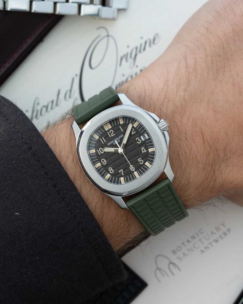 Wrist shot image for Patek Philippe Aquanaut "Tritium" 5066 Black 1999 with original box and papers
