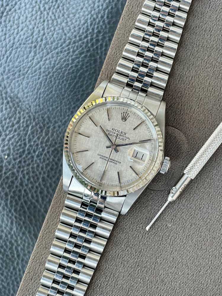 Featured image for Rolex Datejust "Linen" 16014 Silver Linen 1987 with original box and papers