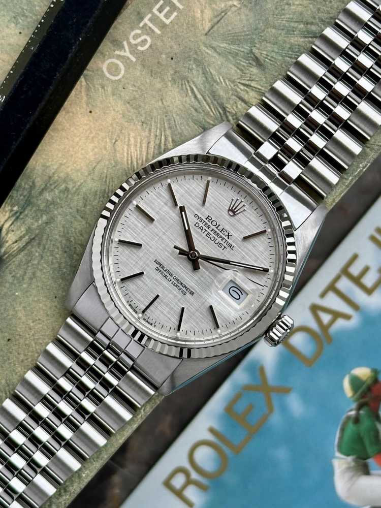 Image for Rolex Datejust "Linen" 16014 Silver Linen 1982 with original box and papers