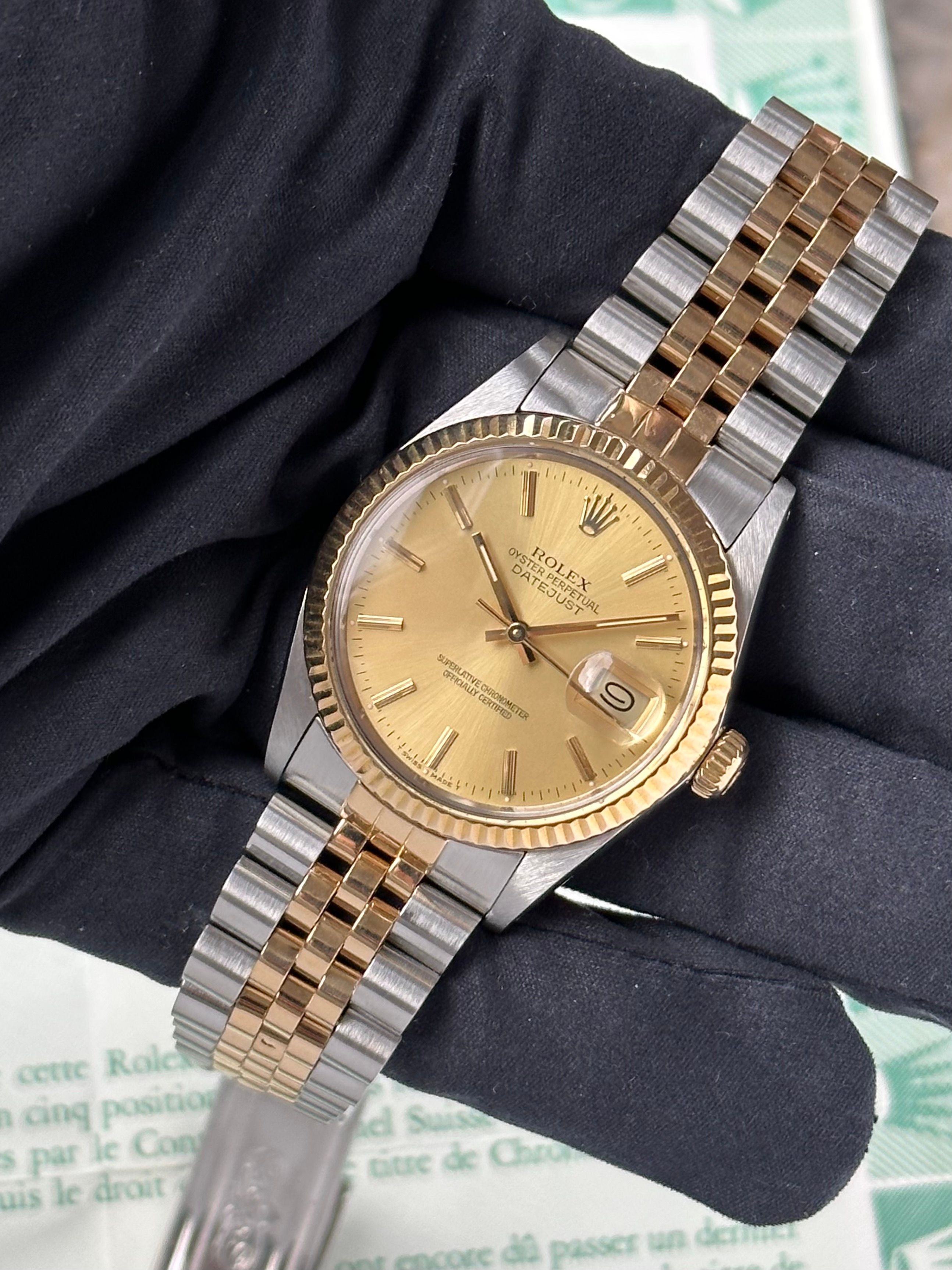 Rolex Datejust 16013 Gold 1986 with original box and papers