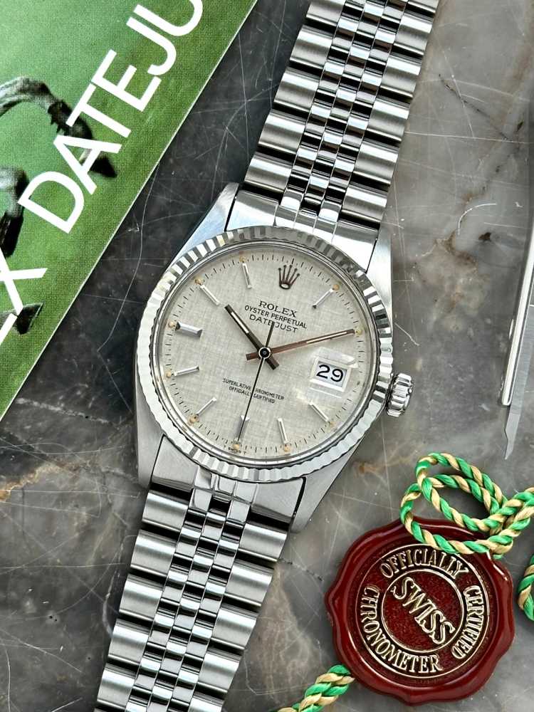 Featured image for Rolex Datejust "Linen" 16014 Silver Linen 1979 with original box and papers 2