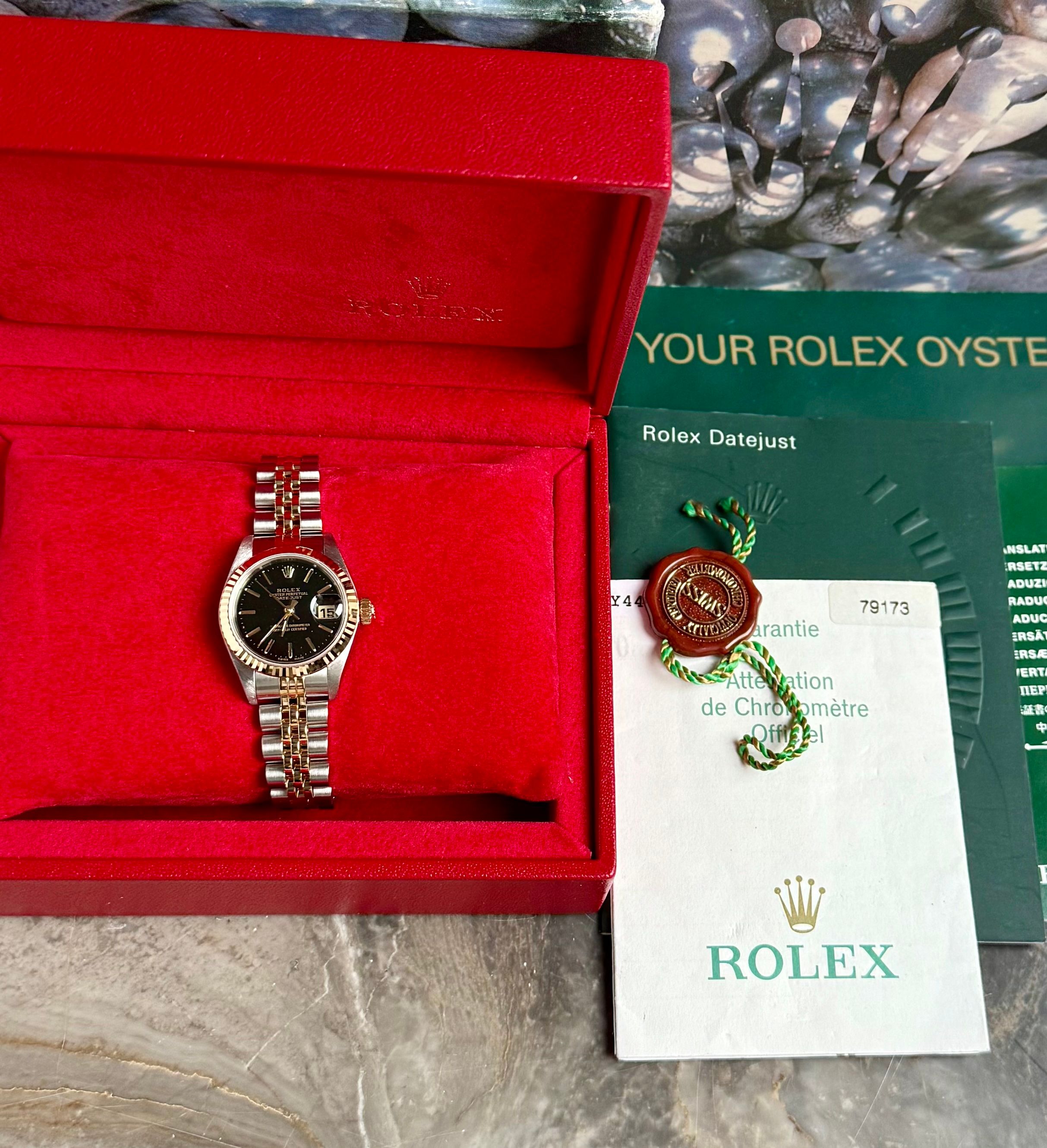 Rolex Lady-Datejust 79173 Black 2002 with original box and papers