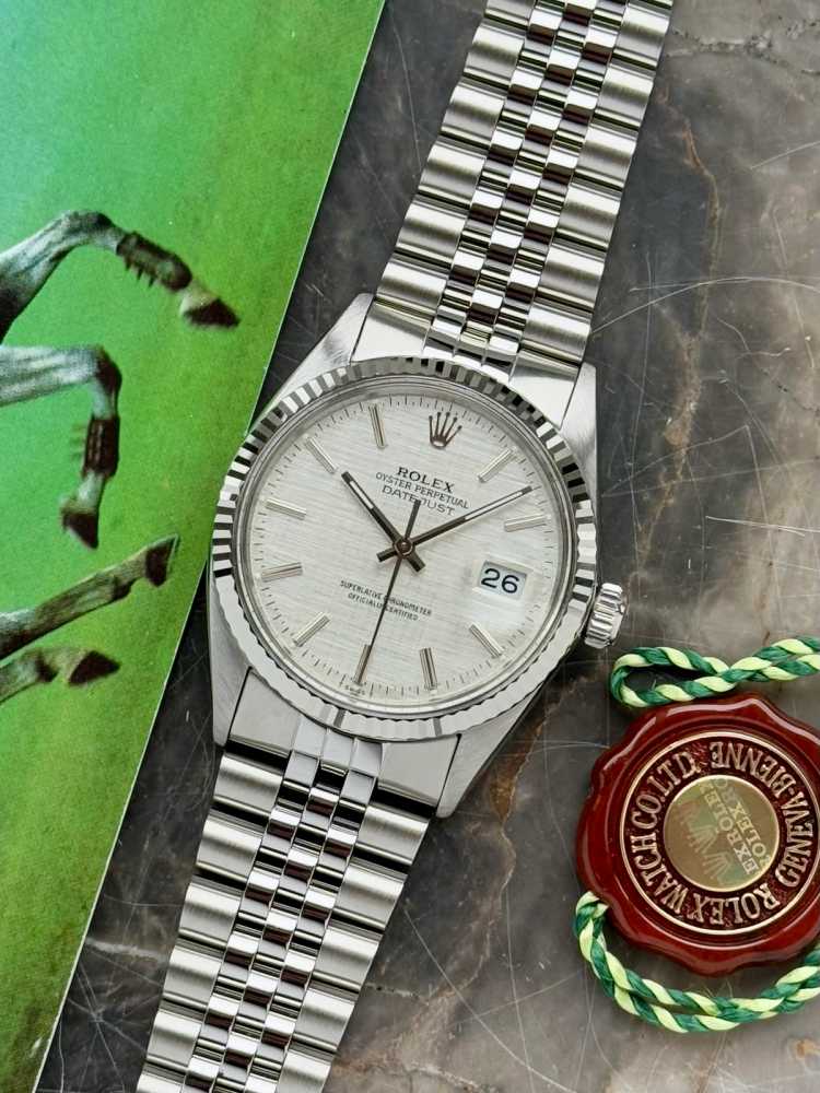 Featured image for Rolex Datejust "Linen" 16014 Silver Linen 1980 with original box and papers