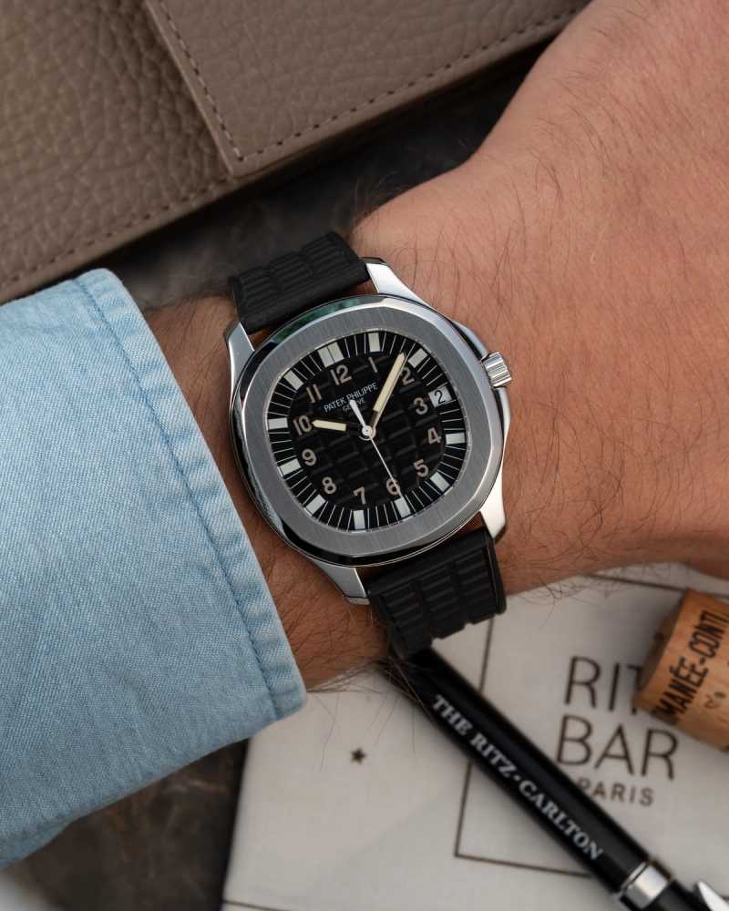 Wrist shot image for Patek Philippe Aquanaut "Patek Service" 5065 Black 2006 with original box and papers