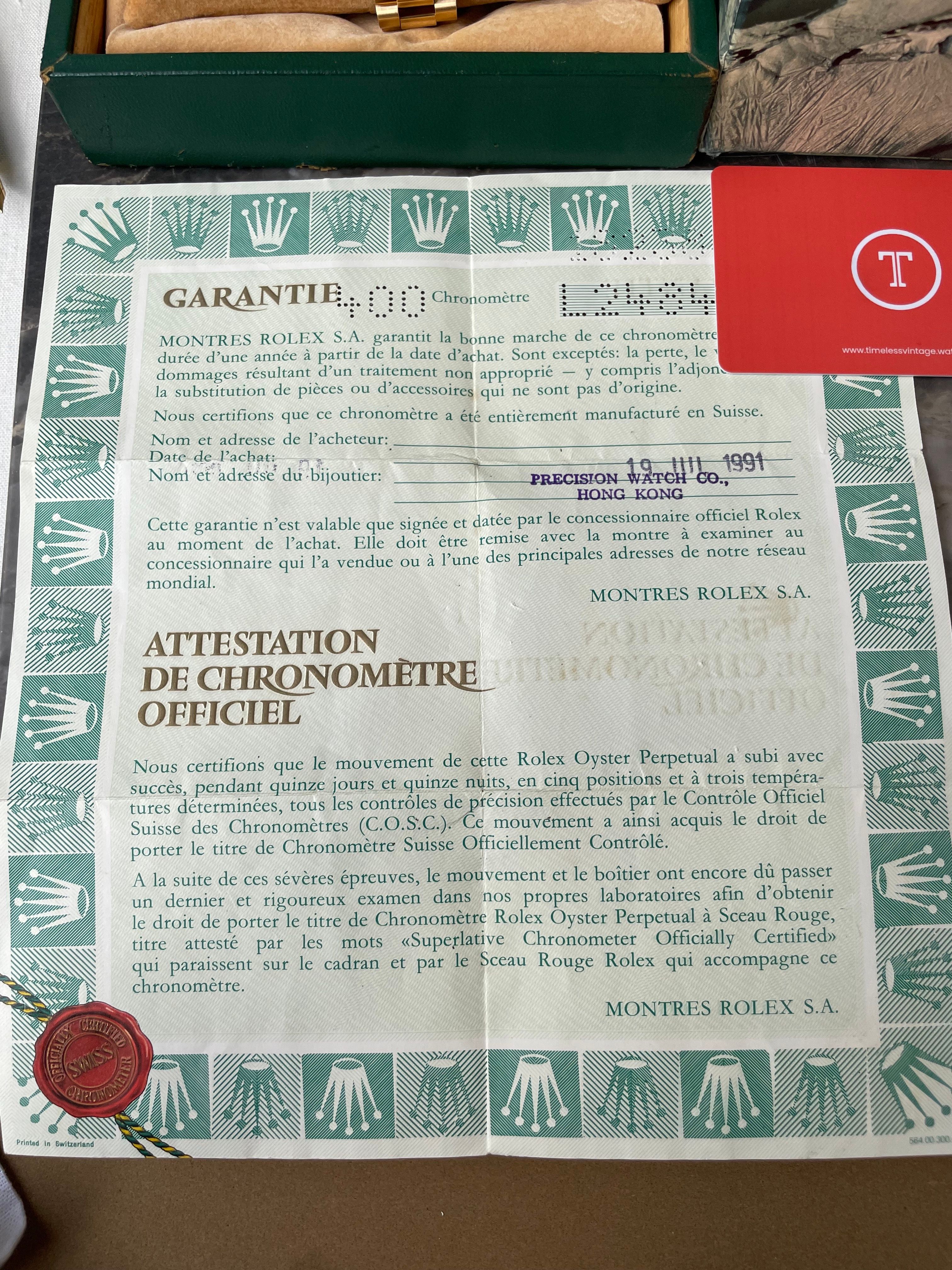 L番 1989-1990年 18238 保証書 ロレックス デイデイト ギャランティ
