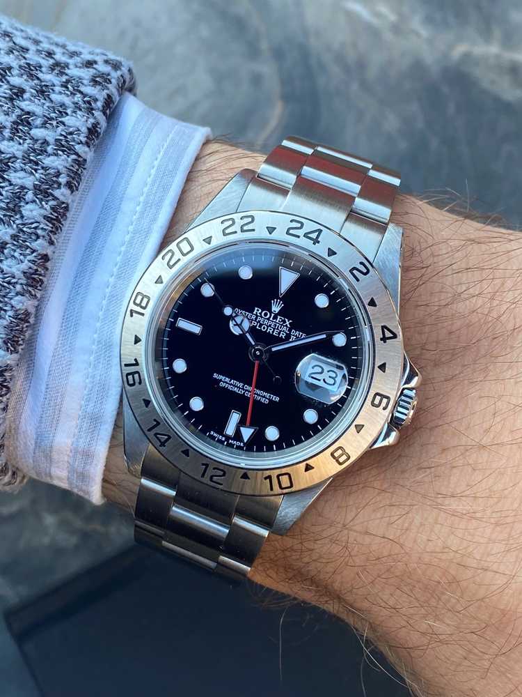 Wrist shot image for Rolex Explorer II 16570 Black 2000 with original box and papers2