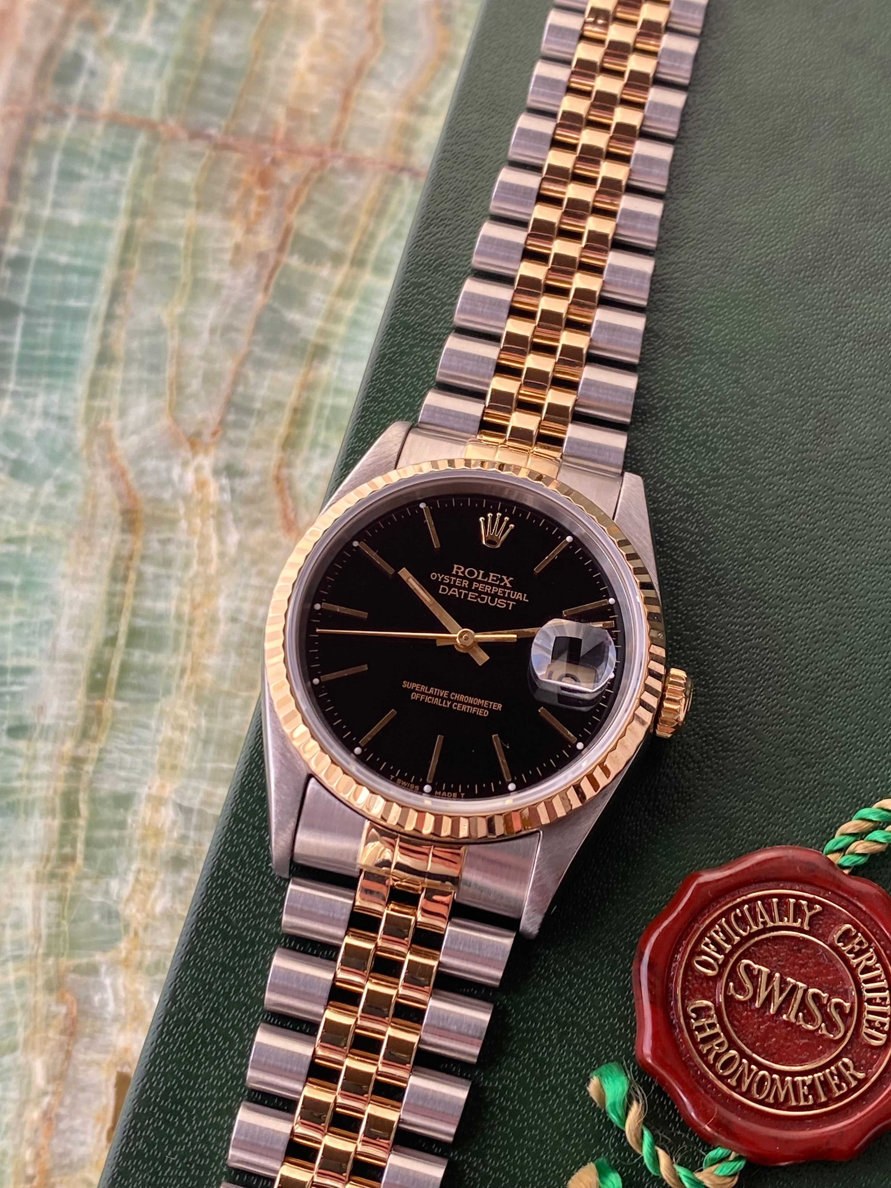 ロレックス ROLEX 16233 16013 コマ 純正 幅15.5 2コマ Rolex Datejust 16233 Black 1991 with original box and papers