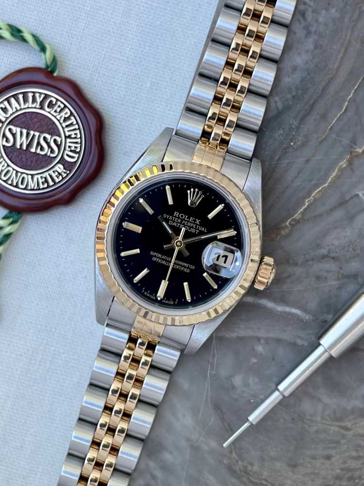 Featured image for Rolex Lady Datejust 69173 Black 1998 with original box and papers