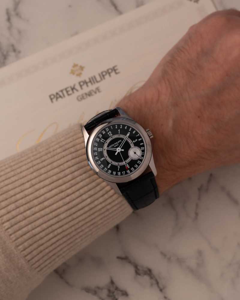 Wrist shot image for Patek Philippe Calatrava 6006G Black 2018 with original box and papers