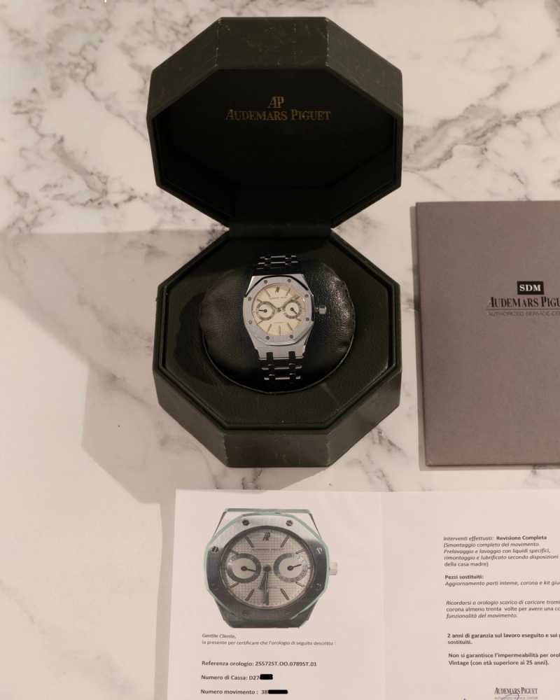 Audemars Piguet Royal Oak Day-Date Owl" 25572ST Cream 1992 with original  box and papers