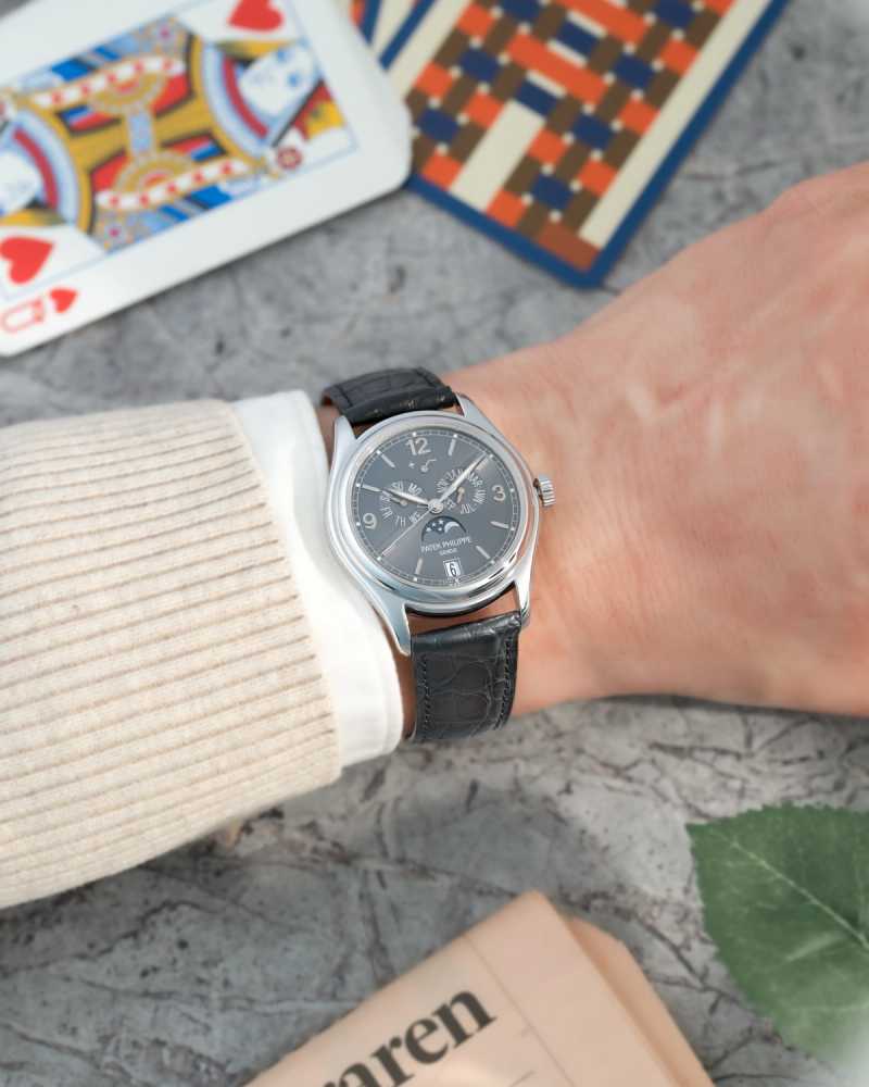 Wrist shot image for Patek Philippe Annual Calendar 5146G Grey 2014 with original box and papers