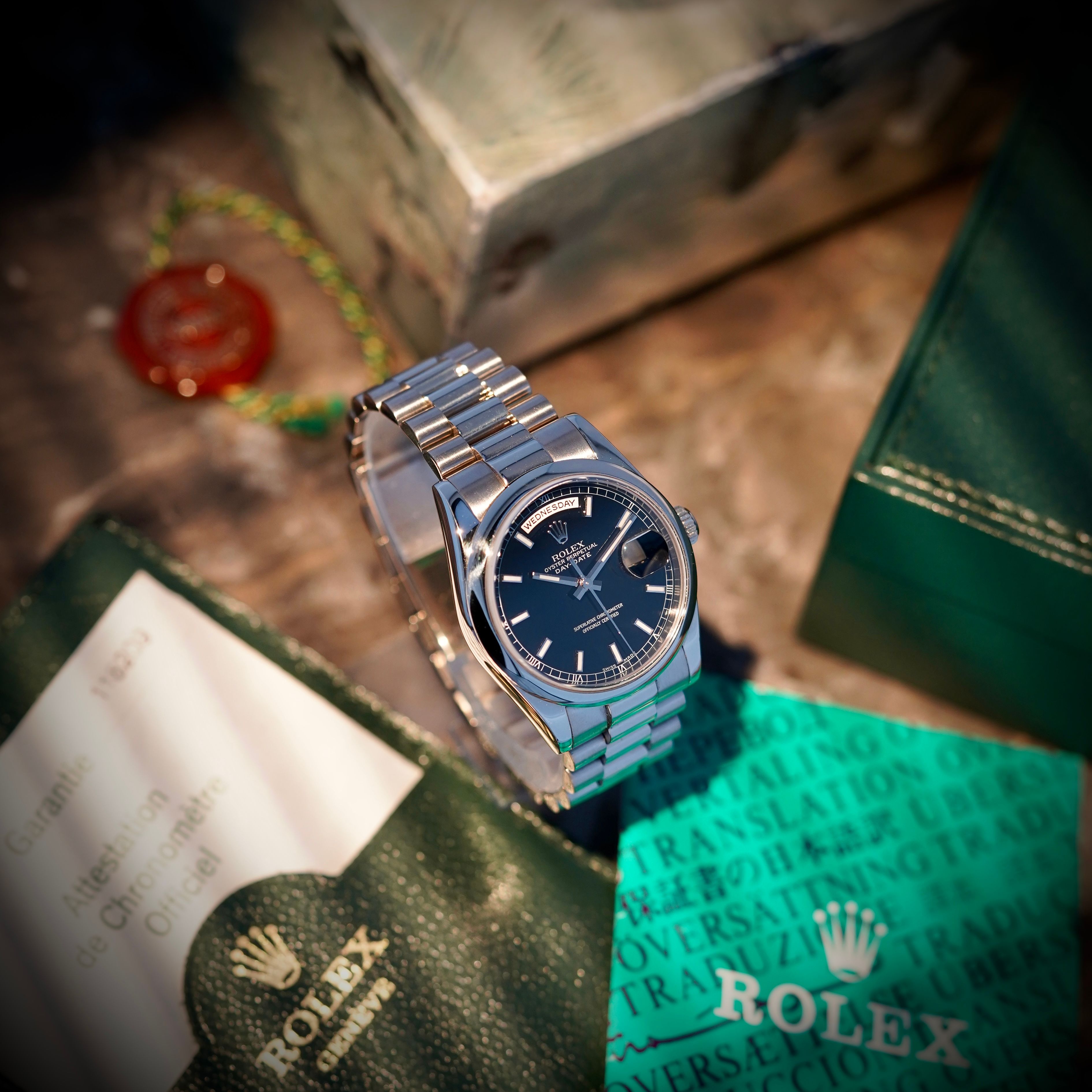 Rolex Day-Date 118209 Black 2002 with original box and papers
