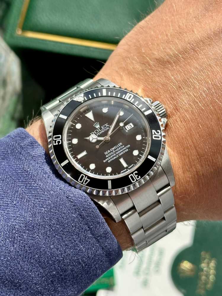 Wrist shot image for Rolex Sea-Dweller 16600 Black 2004 with original box and papers