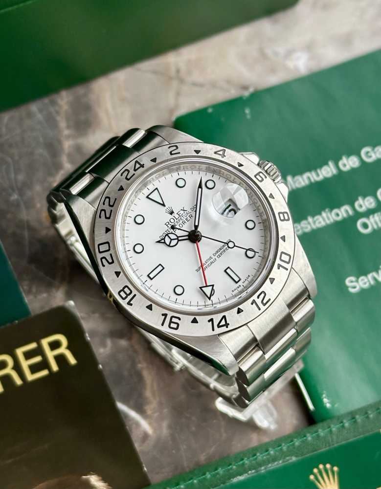 Detail image for Rolex Explorer 2 "Engraved Rehaut" 16570T White 2008 with original box and papers