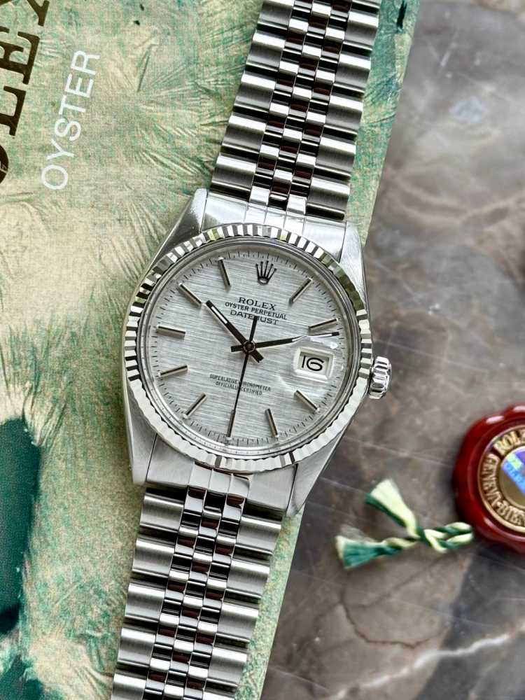 Featured image for Rolex Datejust "Linen" 16014 Silver Linen 1986 with original box and papers 3