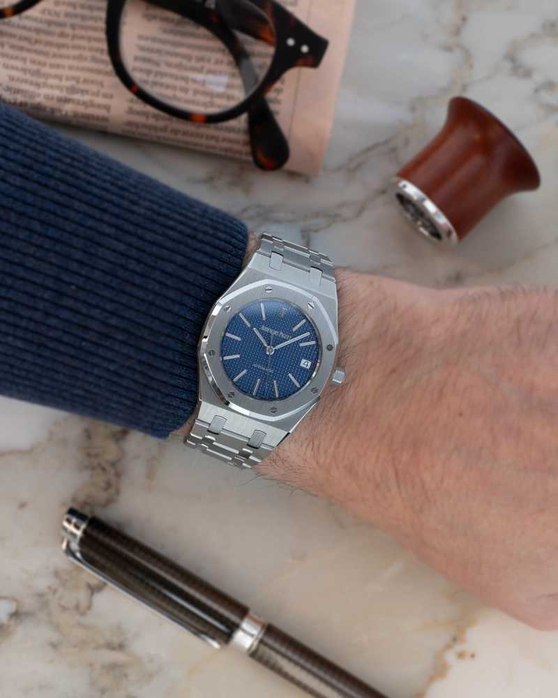 Wrist image for Audemars Piguet Royal Oak "Yves Klein Dial" 14790ST Blue 1995 with original box and papers