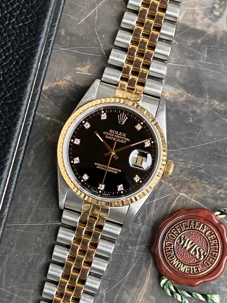 Featured image for Rolex Datejust "Diamond Dial" 16233 Black 1993 with original box and papers