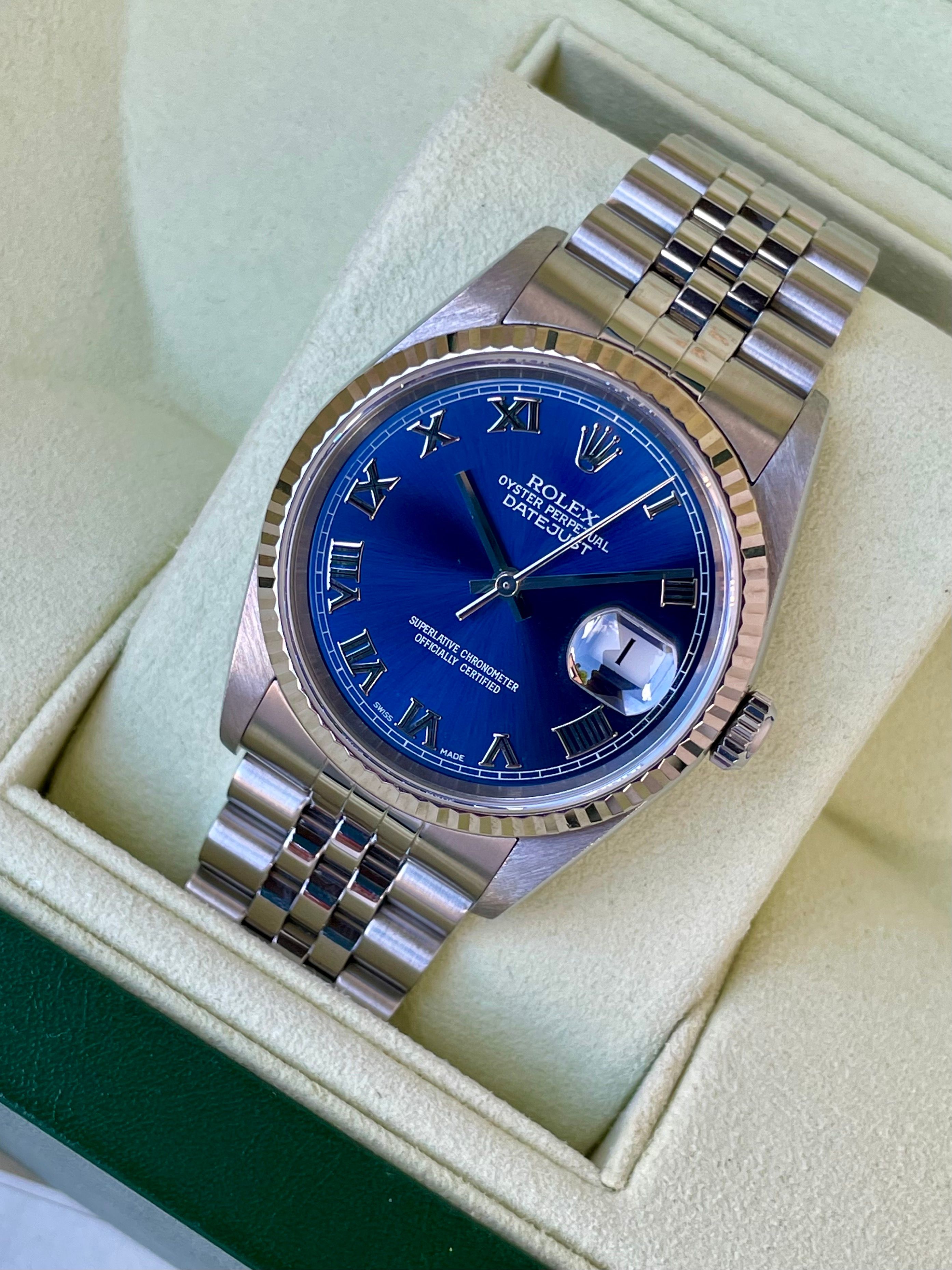 Rolex Datejust 16234 Blue 2002 with original box and papers